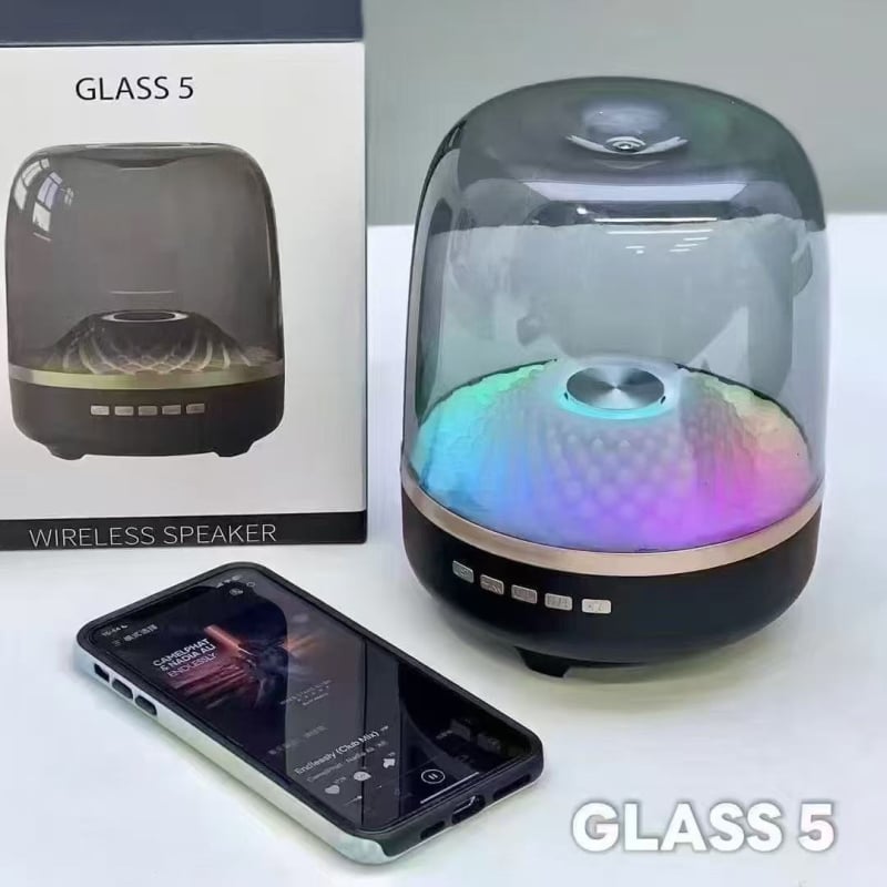Glass5 Bluetooth hangszóró beépített akkumulátorral, 2000–4000mAh, 2 hangszórók, 10W kimenet, Bluetooth 5.3, 100Hz–20kHz