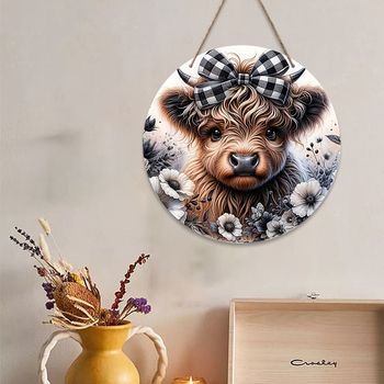 Κύκλιο ξύλινο σήμα πόρτας με εκτύπωση — διακοσμητικό τοίχου οικίας, κατάλληλο ως δώρο