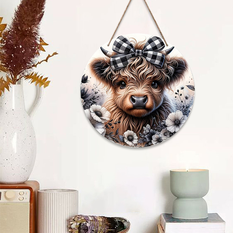 Κύκλιο ξύλινο σήμα πόρτας με εκτύπωση — διακοσμητικό τοίχου οικίας, κατάλληλο ως δώρο