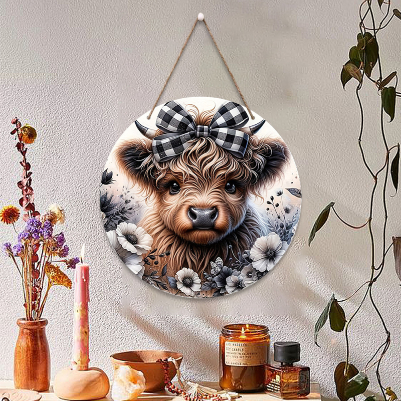 Κύκλιο ξύλινο σήμα πόρτας με εκτύπωση — διακοσμητικό τοίχου οικίας, κατάλληλο ως δώρο