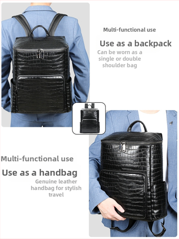 Ανδρική τσάντα πλάτης από γνήσιο δέρμα – κορυφαίο στρώμα βοδινό δέρμα, μαξιλαρωμένοι ιμάντες, χωρητικότητα έως 20 L, συμβατή με φορητό υπολογιστή 15 ιντσών, για επιχειρηματικά ταξίδια