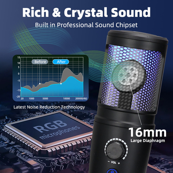 GB2020 RGB πυκνωτικό μικρόφωνο USB σετ με Bluetooth 5.0, καρδιοειδές pickup, φάσμα 100Hz-20kHz, SNR ≥75dB