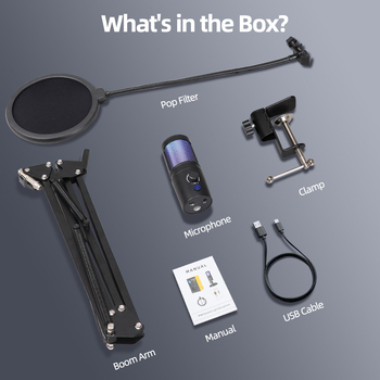 GB2020 RGB πυκνωτικό μικρόφωνο USB σετ με Bluetooth 5.0, καρδιοειδές pickup, φάσμα 100Hz-20kHz, SNR ≥75dB