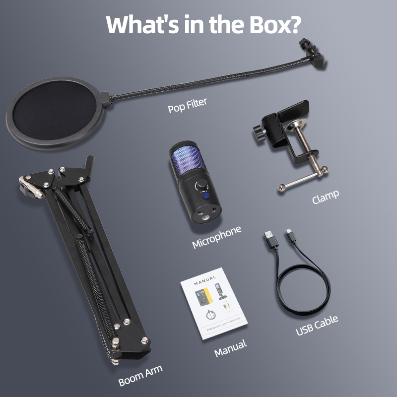 GB2020 RGB πυκνωτικό μικρόφωνο USB σετ με Bluetooth 5.0, καρδιοειδές pickup, φάσμα 100Hz-20kHz, SNR ≥75dB