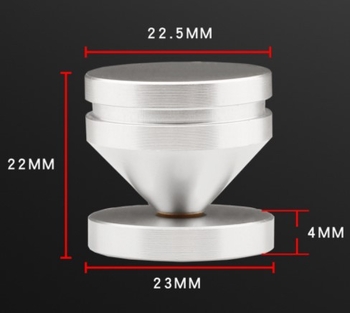 Αλουμινένια πόδια για ηχεία και εξοπλισμό ήχου με αντιδονητικές βάσεις (υλικό: κράμα αλουμινίου; εφαρμογή: ηχεία, CD-παίκτης, ενισχυτές; λειτουργία: απορρόφηση κραδασμών)