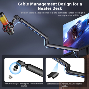RODD AK-55 Βάση Μικροφώνου με Κρυφό Καλώδιο, Ρυθμιζόμενη Αρθρωτική Κίνηση για Μικρόφωνα και Κινητές Συσκευές