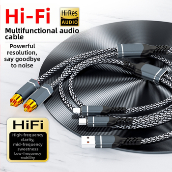 RCA аудио кабел 1 към 2 за устройства Apple и Huawei, златно покритие на конекторите, чист меден проводник, безкислороден мед, ROHS