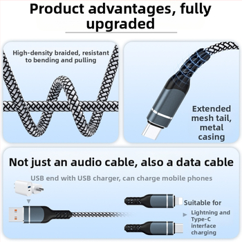RCA аудио кабел 1 към 2 за устройства Apple и Huawei, златно покритие на конекторите, чист меден проводник, безкислороден мед, ROHS