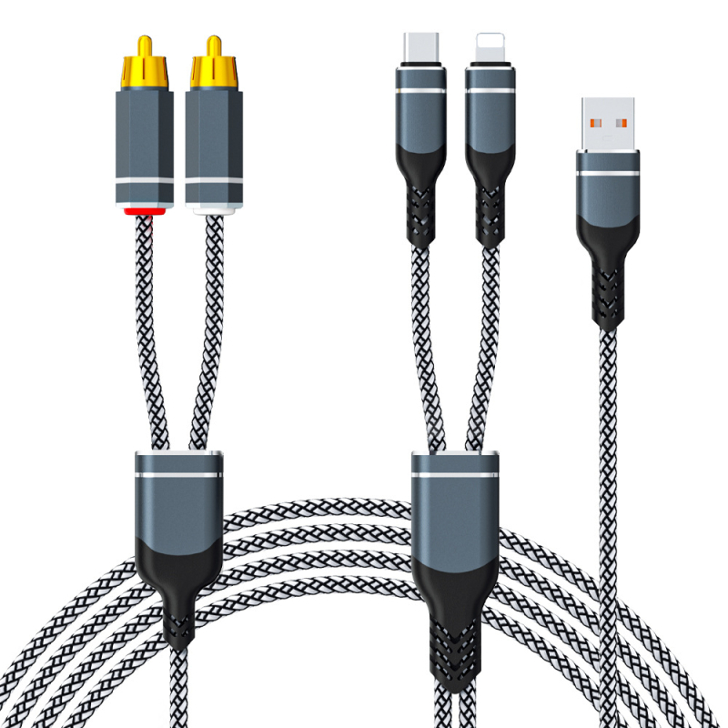 RCA аудио кабел 1 към 2 за устройства Apple и Huawei, златно покритие на конекторите, чист меден проводник, безкислороден мед, ROHS