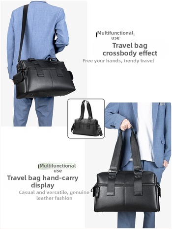 Мъжка кожена чанта, естествена кожа (първи слой кравешка кожа), градски минимализъм, едноцветна, подплата полиестрово-памучна