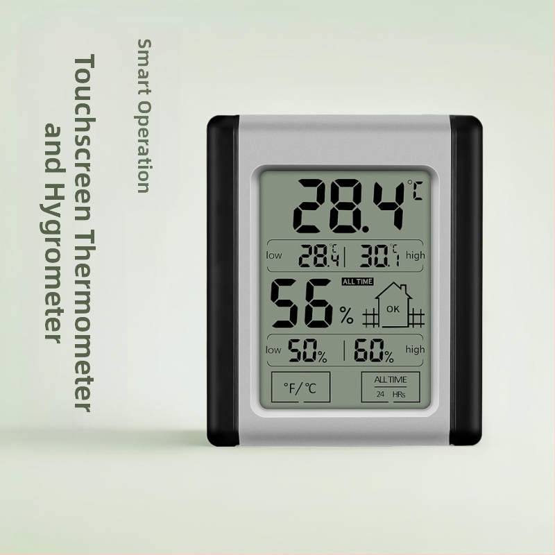 Електронен термометър-хигромер със сензорен бутон — вътрешна употреба, CR2032 батерия