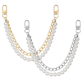 Krepšio dirželis su metaline įranga, dviguba perlų grandinė, gaivus ir saldus stilius, vienos spalvos, 2024 m. pavasaris