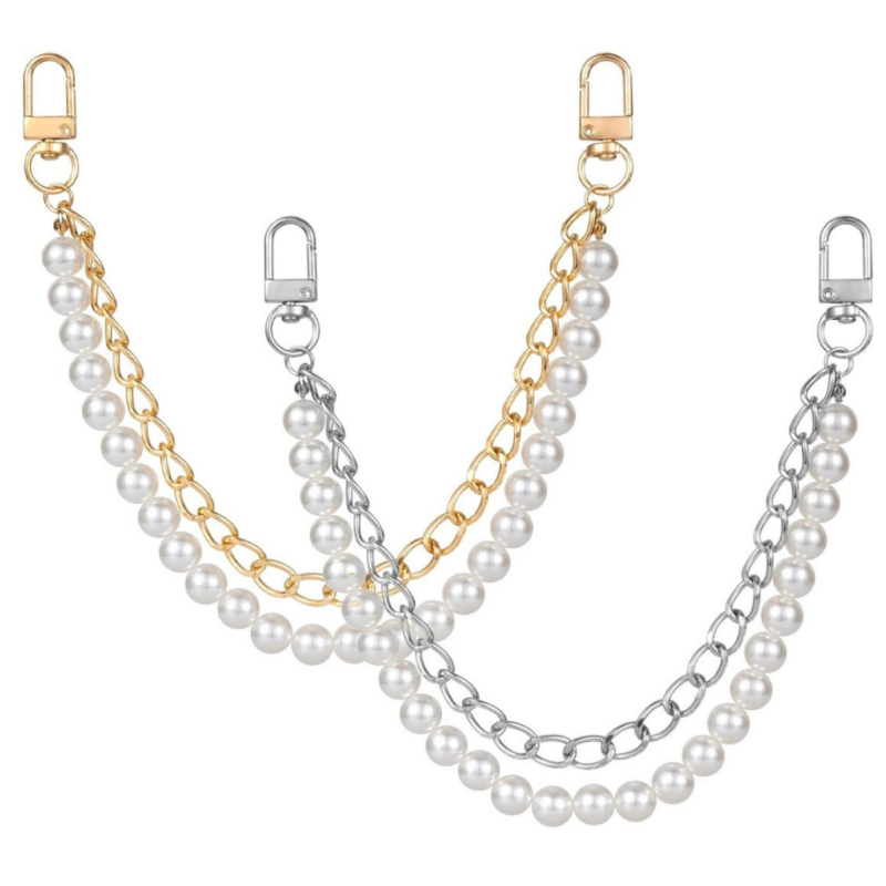 Krepšio dirželis su metaline įranga, dviguba perlų grandinė, gaivus ir saldus stilius, vienos spalvos, 2024 m. pavasaris