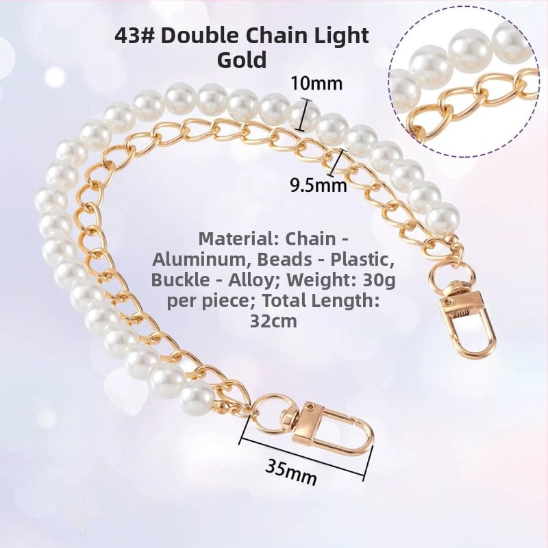 Krepšio dirželis su metaline įranga, dviguba perlų grandinė, gaivus ir saldus stilius, vienos spalvos, 2024 m. pavasaris