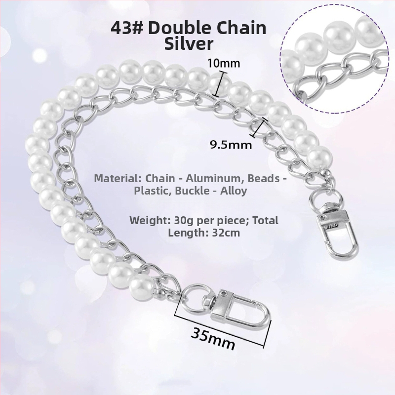 Krepšio dirželis su metaline įranga, dviguba perlų grandinė, gaivus ir saldus stilius, vienos spalvos, 2024 m. pavasaris