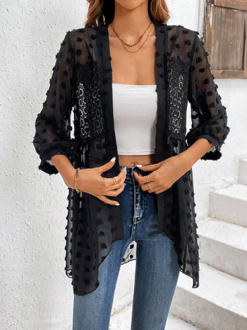 Ζακετάκι από πολυεστέρα 95%+ και σπαντέξ, λαιμός halter, μανίκια 3/4, μονόχρωμο, ιαπωνο-κορεατικό χαλαρό στυλ, άνοιξη 2025