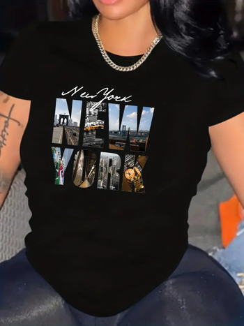Тениска с графичен принт на буквите New York, 95% памук, къс ръкав, кръгло деколте