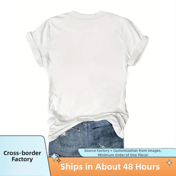 Μπλούζα T με εκτύπωση γράμματος New York, στρογγυλή λαιμόκοψη, κοντά μανίκια, ύφασμα από βαμβάκι με μίγμα πολυεστέρα-ελαστάνης