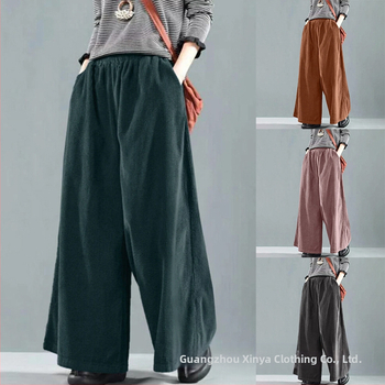 Corduroy широки панталони за жени, средна талия, свободна кройка, Nylon смес