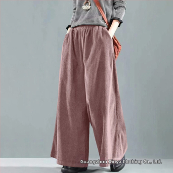 Corduroy широки панталони за жени, средна талия, свободна кройка, Nylon смес