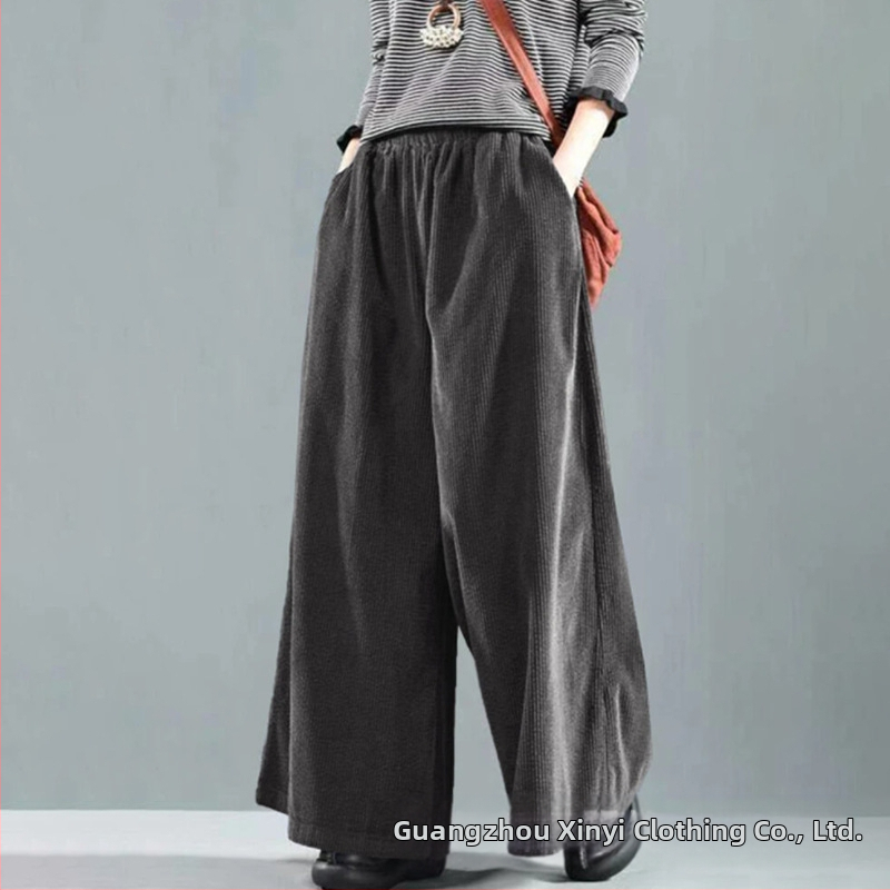 Corduroy широки панталони за жени, средна талия, свободна кройка, Nylon смес