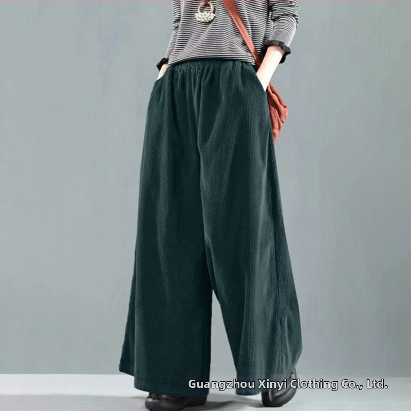 Corduroy широки панталони за жени, средна талия, свободна кройка, Nylon смес