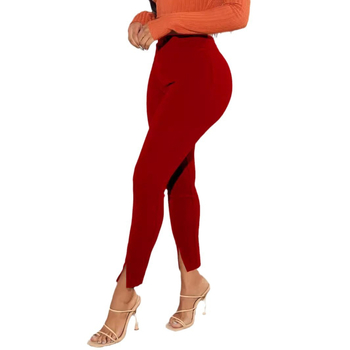 Леггинси с висока талия и цепка на крачолите, полиестер-еластанова смес, тънък силует, ежедневни дамски панталони