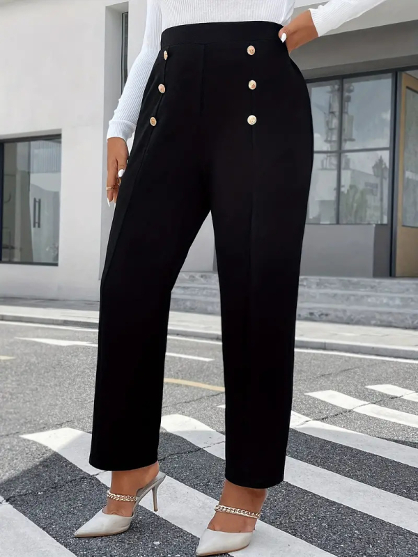 Moterų aukšto juosmens ilgos kelnės, plus dydis, elegantiškas ir universalus stilius, poliesteris 95%+, ruduo 2024