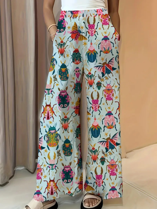 Flóramintás casual nadrág – viszkóz-spandex keverék, középmagas derék, vékony anyag, 2025 tavasz