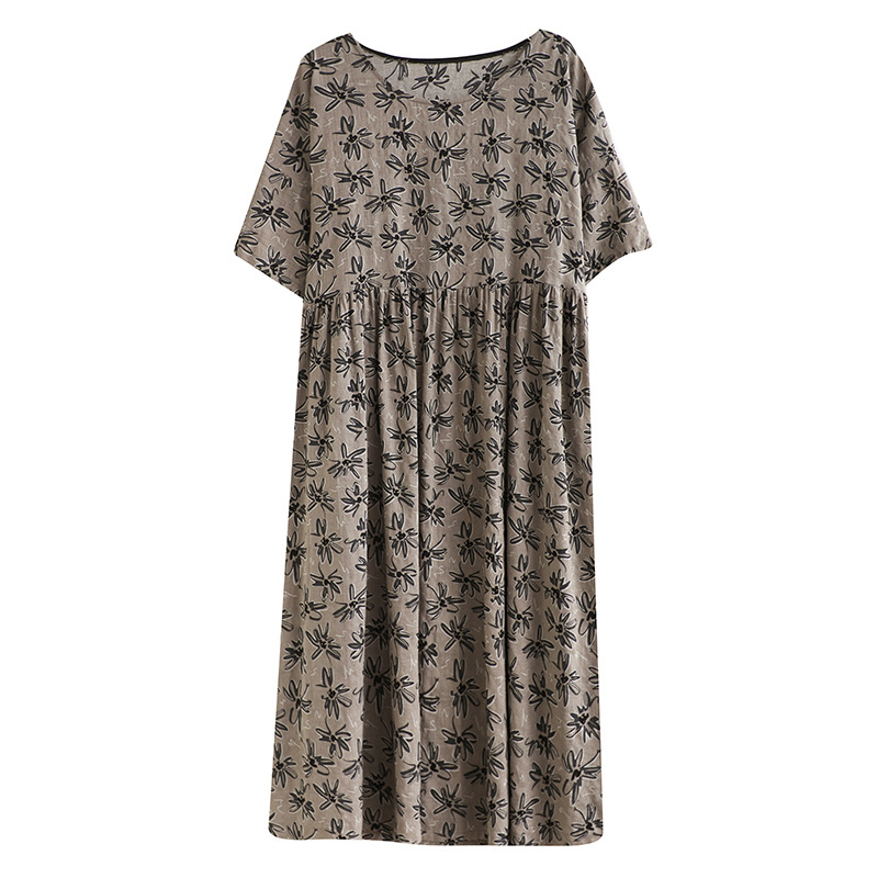 Rochie – brocart multicolor, guler rotund, mâneci scurte, lungime midi