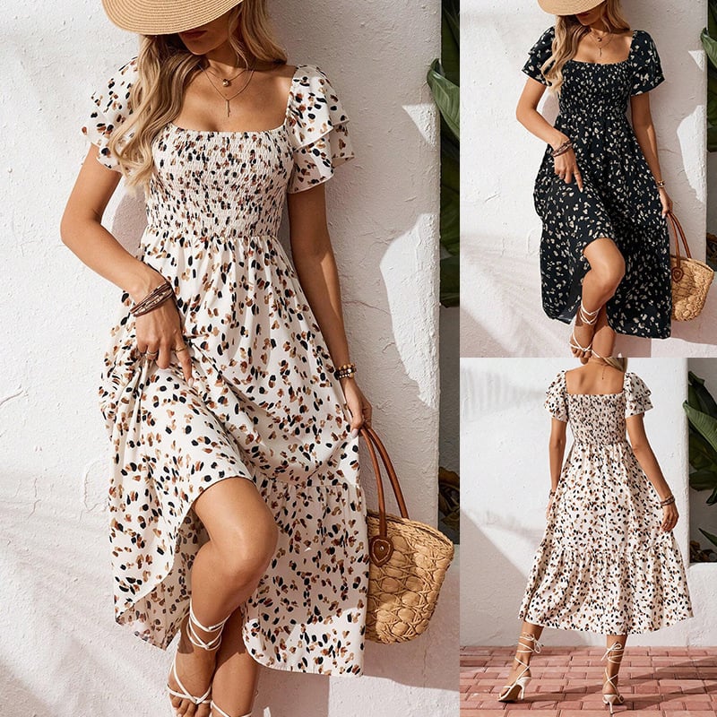 Rochie feminină cu imprimeu floral și volane la mâneci, lungime midi, stil pulover, talie lejeră, poliester 95%+, Primăvara 2025