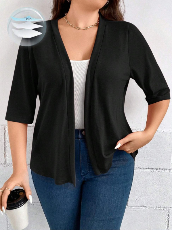 Moteriška vasarinė megztinė kardiganas su gėlių raštu, pieno šilko audinys, poliesteris ir spandeksas, trumpomis rankovėmis, lotoso lapų apykaklė, lengvas, ilgis 50–65 cm