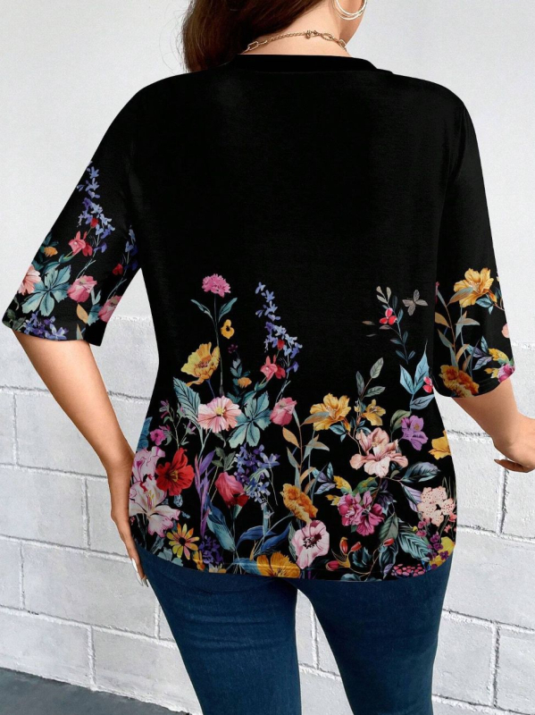 Moteriška vasarinė megztinė kardiganas su gėlių raštu, pieno šilko audinys, poliesteris ir spandeksas, trumpomis rankovėmis, lotoso lapų apykaklė, lengvas, ilgis 50–65 cm