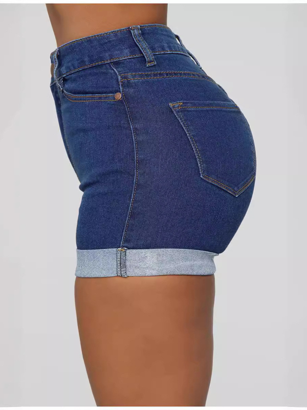 Džinsa šorti ar augstu jostu, taisns griezums, street hipster stils (audums: džins; galvenais saturs: 80–90% poliester)