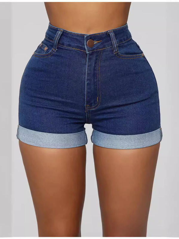 Džinsa šorti ar augstu jostu, taisns griezums, street hipster stils (audums: džins; galvenais saturs: 80–90% poliester)