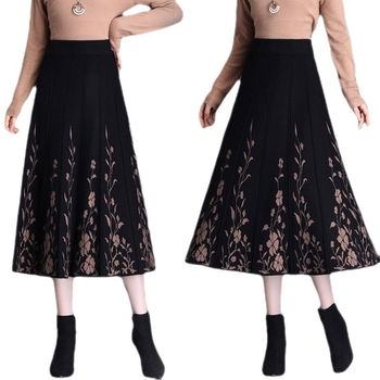 Φούστα Α-γραμμής • μεσαίου μήκους • ύφασμα από μεταλλικό σύρμα • μικροελαστικότητα • εκτύπωση