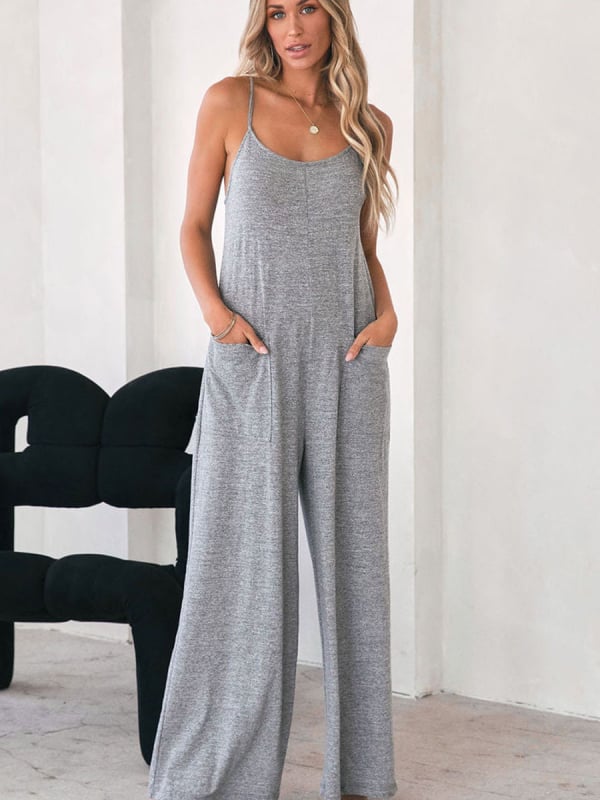 Ολόσωμη φόρμα χωρίς μανίκια, ψηλή μέση, φαρδιά παντελόνια, πολυεστέρας, street hipster στυλ