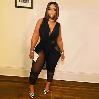 Γυναικείος ολόσωμος συνδυασμός με διχτυωτή ύφανση, στυλ διανοούμενο, χωρίς μανίκια, μήκος παντελονιού, ύφασμα πολυεστερικό