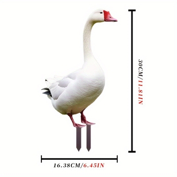 2D акрилна бяла гъска за градина – градински колчета, външна коледна декорация за двор, симулирано малко животно, дворна табелка за монтаж (Материал: Акрил; Стил: Пасторален; Процес: Печат; Празник: Коледа)