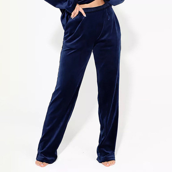 Női otthoni pizsama nadrág koreai velúr anyagból, hosszú, minimalistikus és kényelmes; poliészter-spandex keverék; közepes vastagság 201–250 g/m2; téli–őszi viseletre