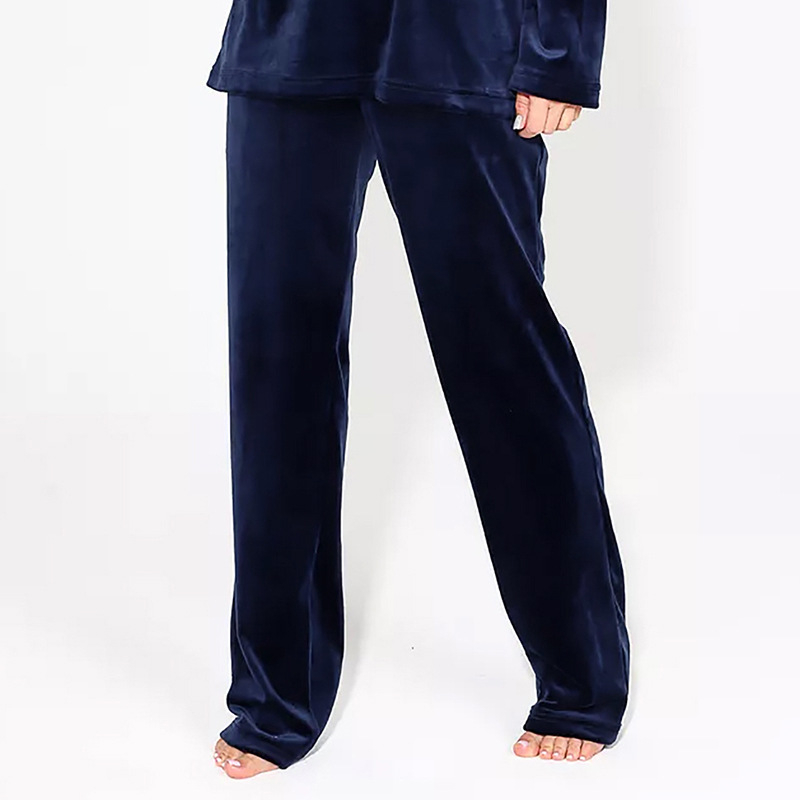 Női otthoni pizsama nadrág koreai velúr anyagból, hosszú, minimalistikus és kényelmes; poliészter-spandex keverék; közepes vastagság 201–250 g/m2; téli–őszi viseletre