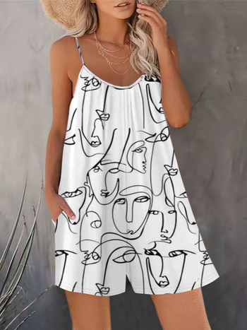 Bez rukava jumpsuit od poliestera – Casual stil, srednji pojas, straight kroj, tročetvrtinska dužina hlača, ljeto 2024