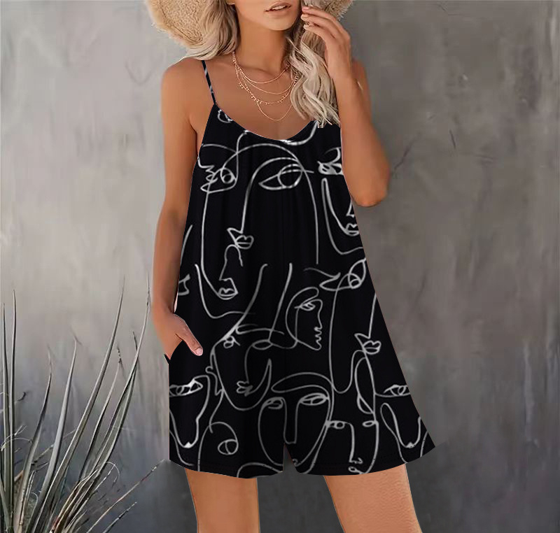 Bez rukava jumpsuit od poliestera – Casual stil, srednji pojas, straight kroj, tročetvrtinska dužina hlača, ljeto 2024