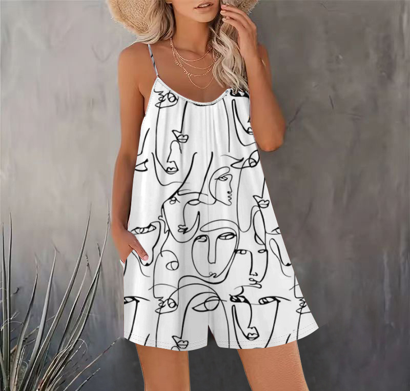 Bez rukava jumpsuit od poliestera – Casual stil, srednji pojas, straight kroj, tročetvrtinska dužina hlača, ljeto 2024
