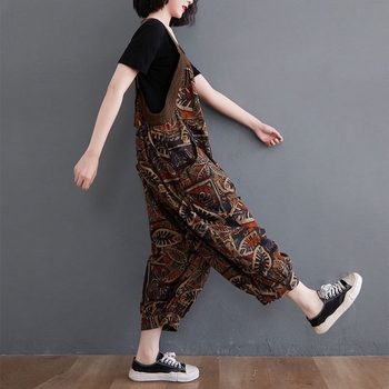 Γυναικείος ολόσωμος φορμά με τιράντες – εκτύπωση, cropped μήκος, καλοκαιρινό casual στυλ, χαλαρή γραμμή; ύφασμα πολυεστέρας, κύρια σύνθεση βινylon