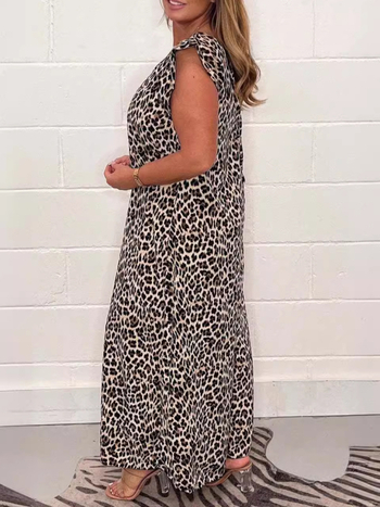 Γυναικεία ολόσωμη φόρμα με λεοπάρ σχέδιο, χωρίς μανίκια, φαρδιά παντελόνια, πολυεστέρας, Καλοκαίρι 2024