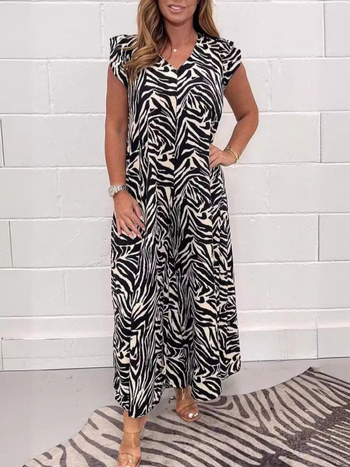 Γυναικεία ολόσωμη φόρμα με λεοπάρ σχέδιο, χωρίς μανίκια, φαρδιά παντελόνια, πολυεστέρας, Καλοκαίρι 2024