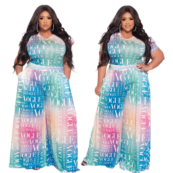 Γυναικείος ολόσωμος με εκτύπωση γραμμάτων, μανίκια μπαλόνι, μακρύ μήκος, φαρδιές παντελόνες, μέση μεσαίου ύψους