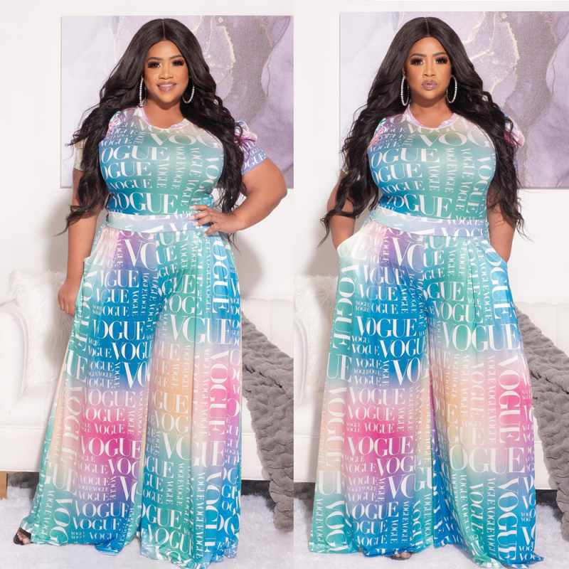 Женски гащеризон с принт на букви, балонени ръкави, дълъг силует, широки крачоли, средна талия