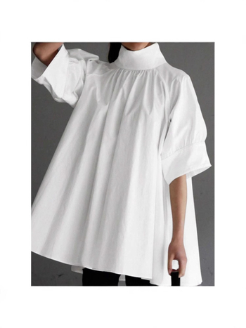 Риза със стойка яка, свободна кройка, къс ръкав, полиестер